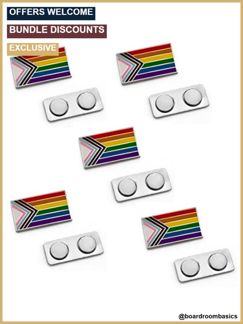 Progress Rainbow Pride LGBTQIA+ Enamel Lapel Pin Set Magnetic Back